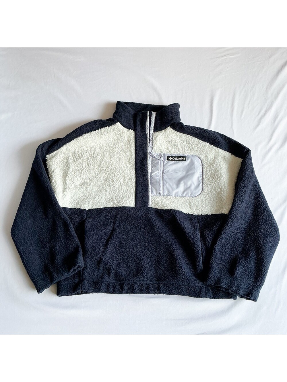 Columbia Sherpa Fleece Pullover 1/2 Zip Jacket Blue and White Size Large